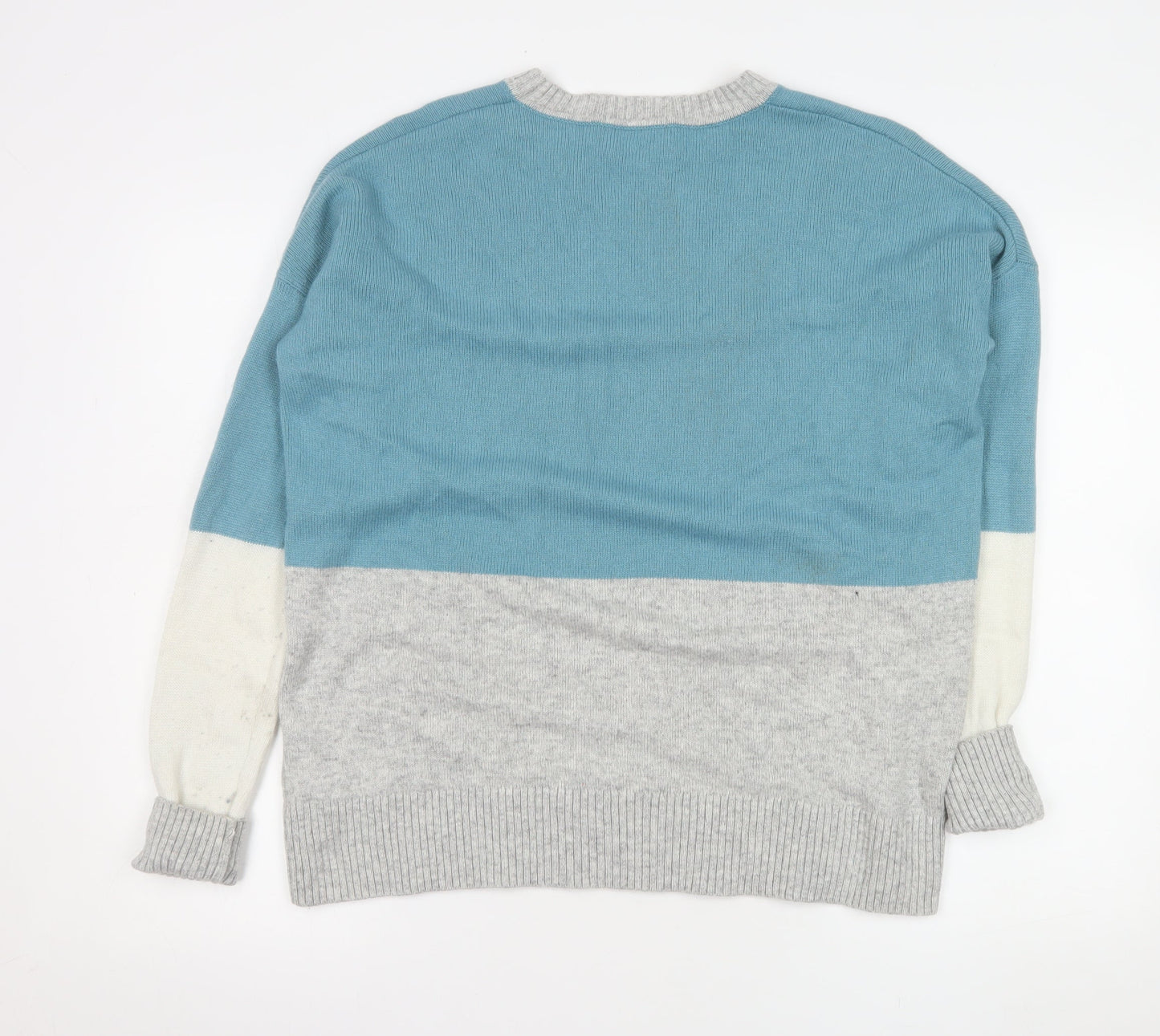 Boden Women Blue Grey Colour Block Wool Blend Jumper M