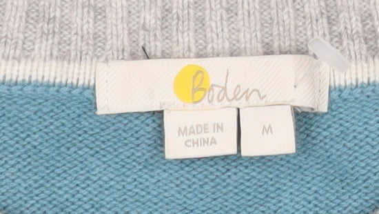 Boden Women Blue Grey Colour Block Wool Blend Jumper M