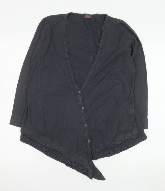 Wrap Women's Black Long Sleeve Tunic Top UK 12 Hemp Cotton Blend