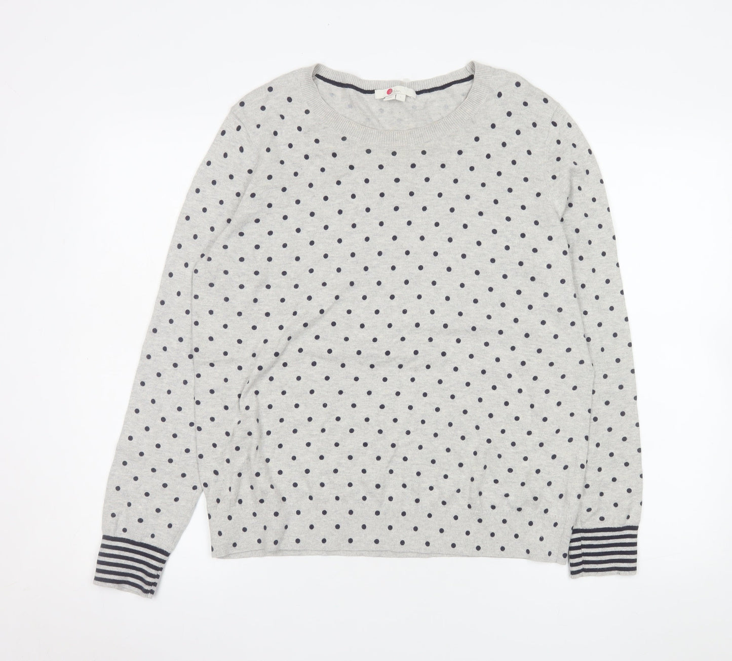 Boden Women’s Grey Polka Dot Long Sleeve Cotton Jersey Top L