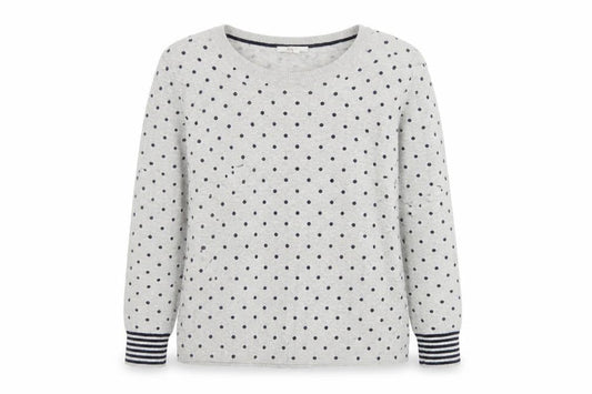 Boden Women’s Grey Polka Dot Long Sleeve Cotton Jersey Top L