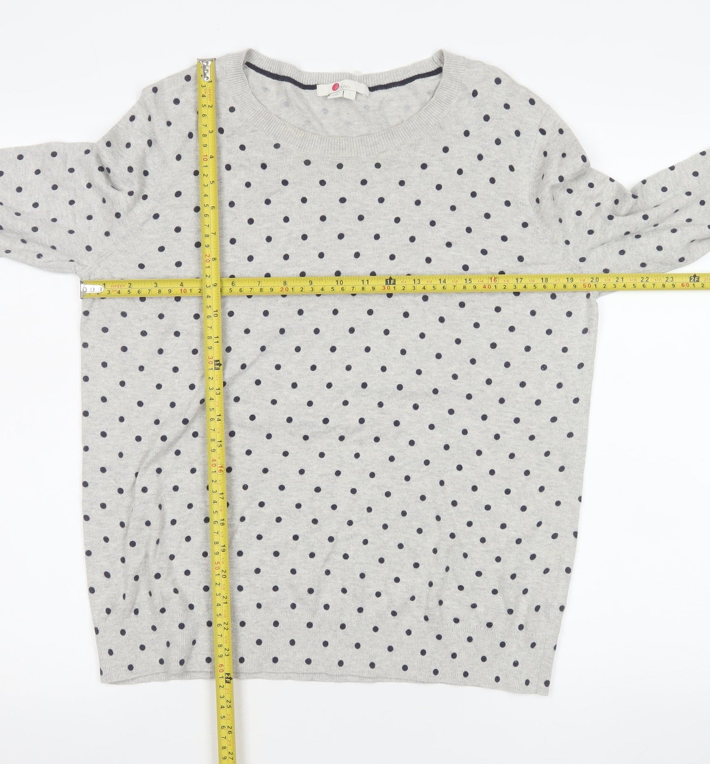 Boden Women’s Grey Polka Dot Long Sleeve Cotton Jersey Top L