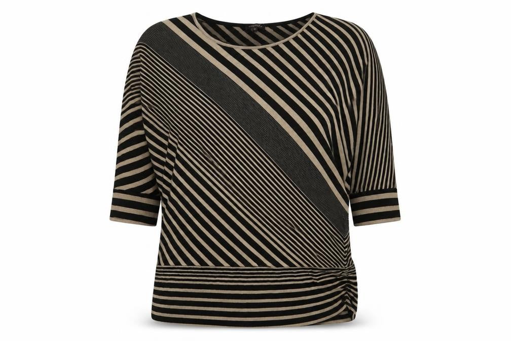 Phase Eight Women Black Beige Striped Tunic Top Size 12