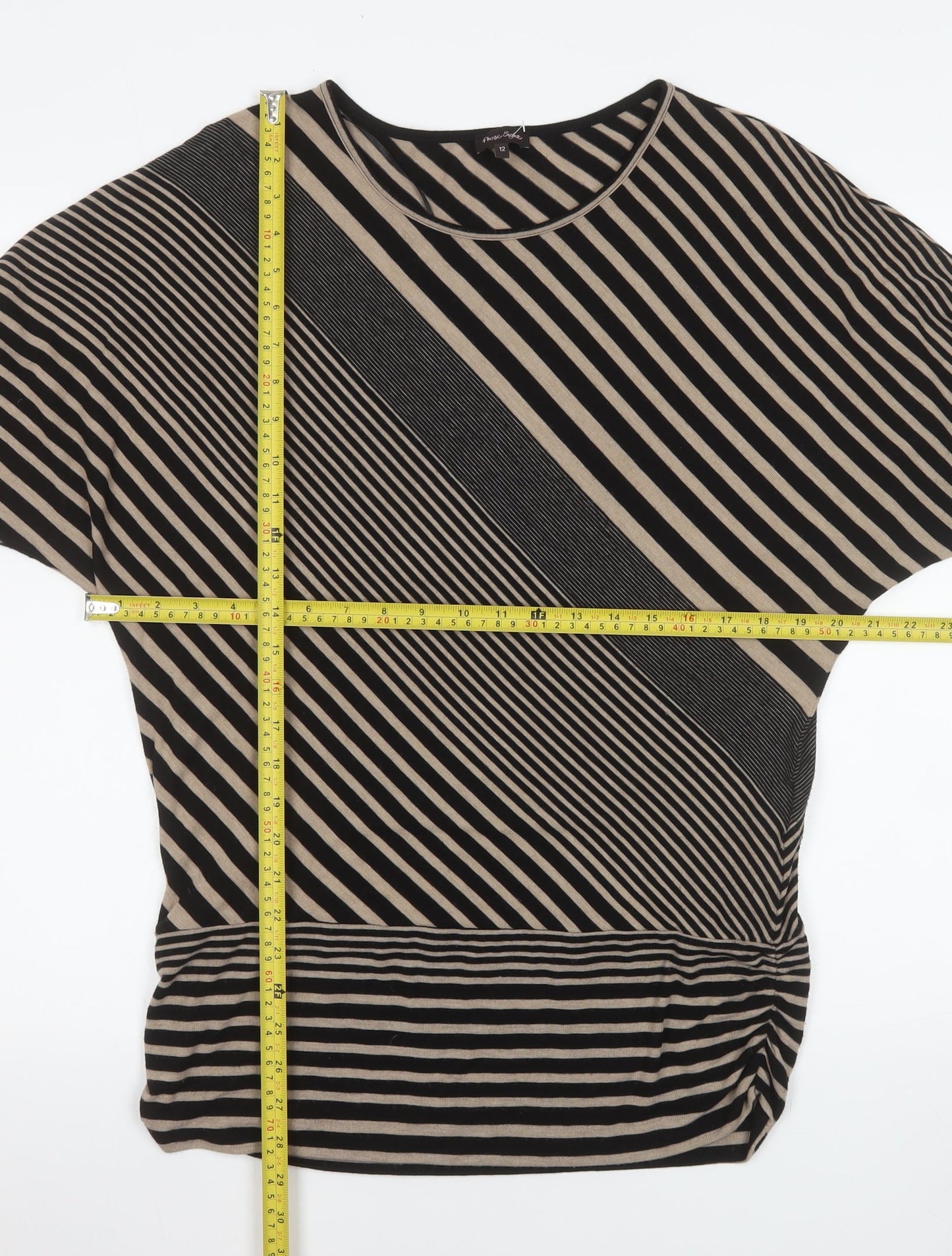 Phase Eight Women Black Beige Striped Tunic Top Size 12