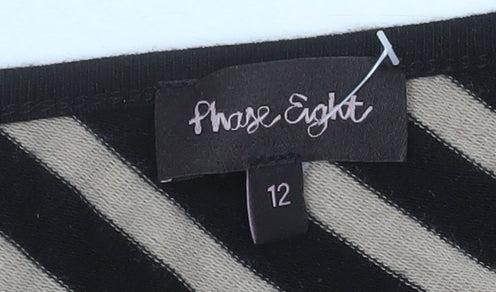 Phase Eight Women Black Beige Striped Tunic Top Size 12