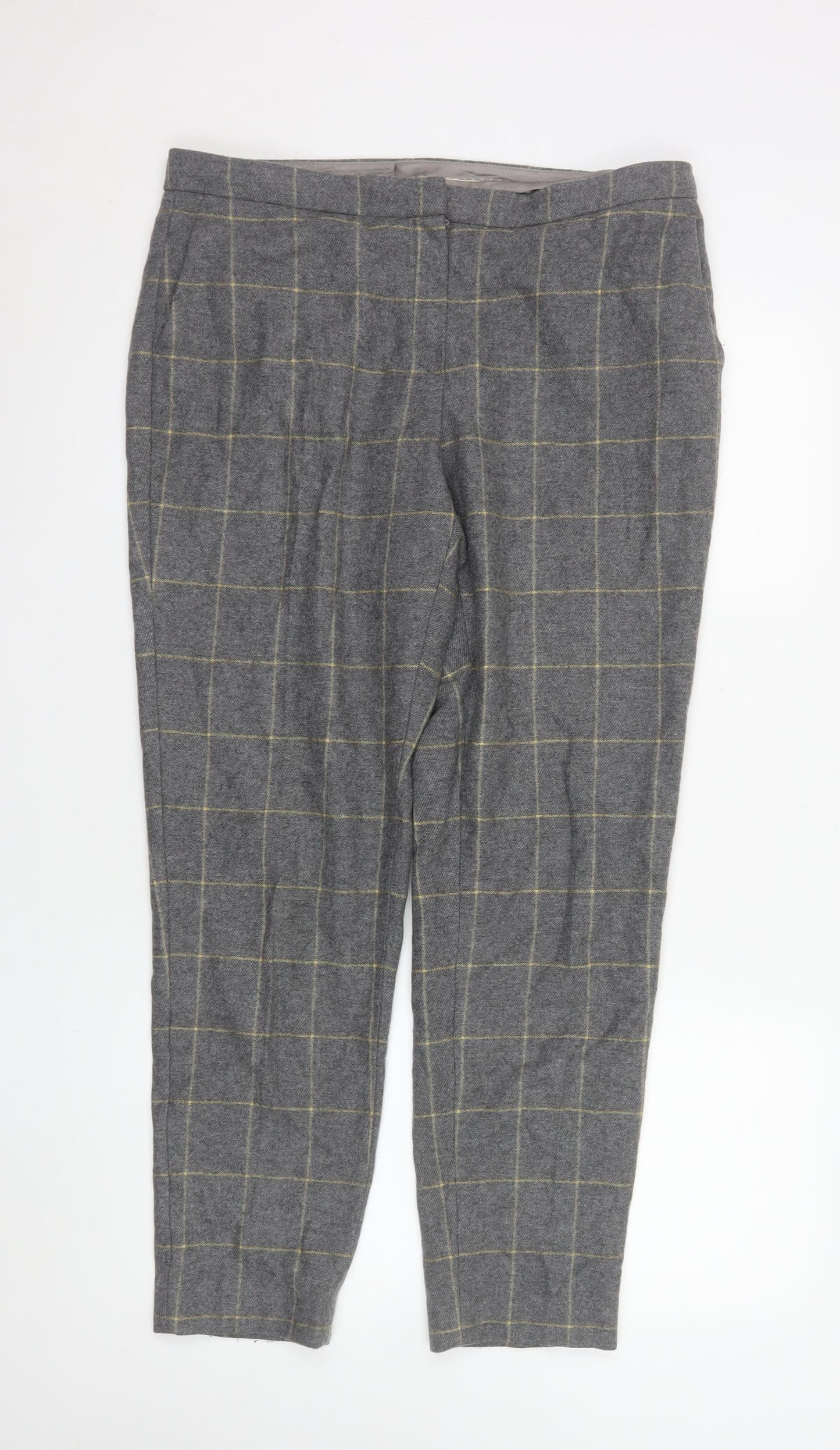 Massimo Dutti Men's Grey Check Wool Slim Fit Tapered Chino Trousers L