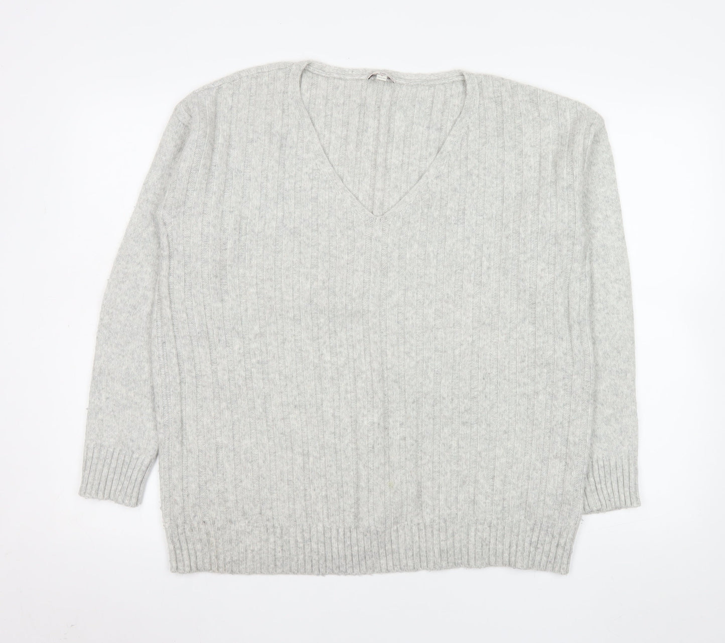 Gap Women's Grey M V-Neck Ribbed Wool Blend Pullover Jumper