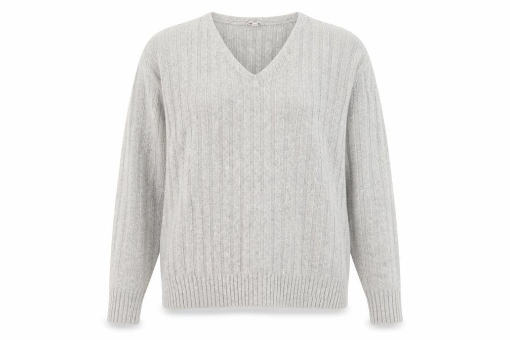 Gap Women's Grey M V-Neck Ribbed Wool Blend Pullover Jumper
