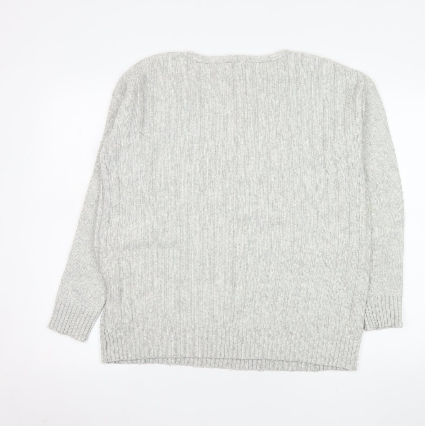 Gap Women's Grey M V-Neck Ribbed Wool Blend Pullover Jumper