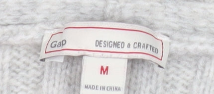 Gap Women's Grey M V-Neck Ribbed Wool Blend Pullover Jumper