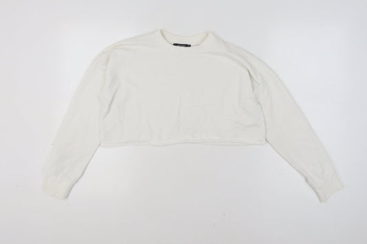 Missguided Women White Size 8 Crew Neck Cropped Pullover Jumper
