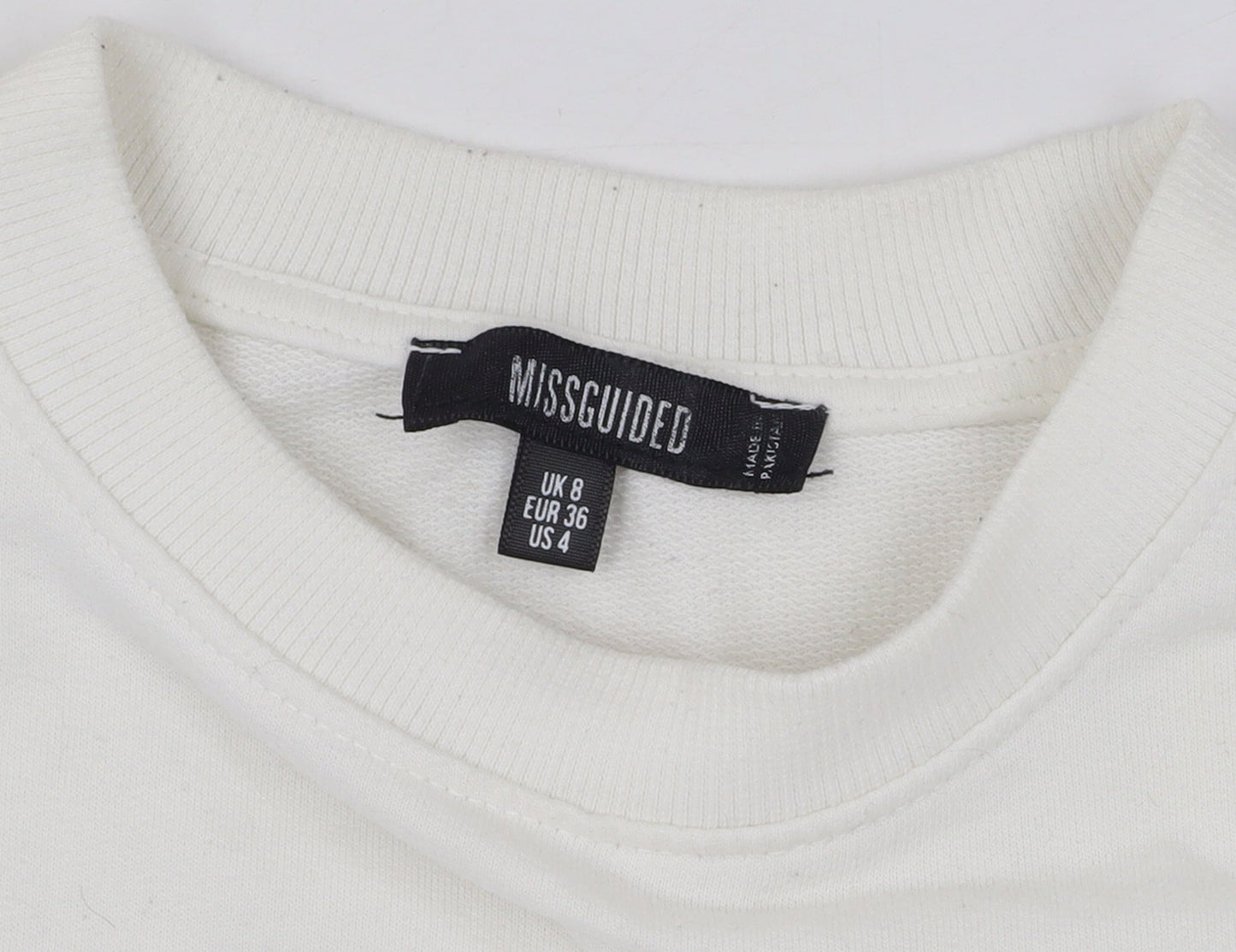 Missguided Women White Size 8 Crew Neck Cropped Pullover Jumper