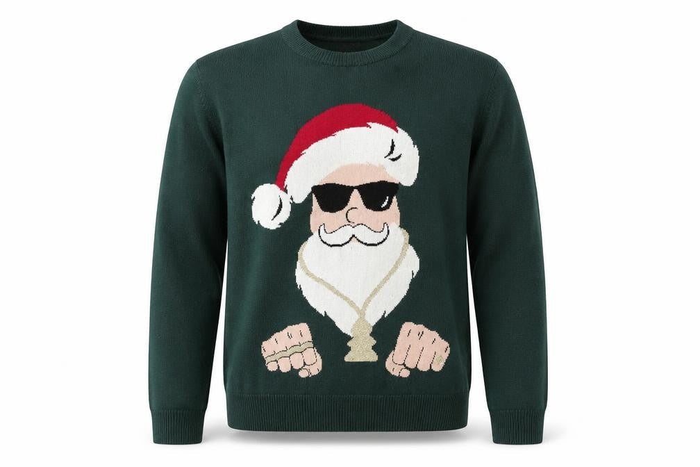 New Look Men Green Christmas Santa Crew Neck Pullover Jumper L