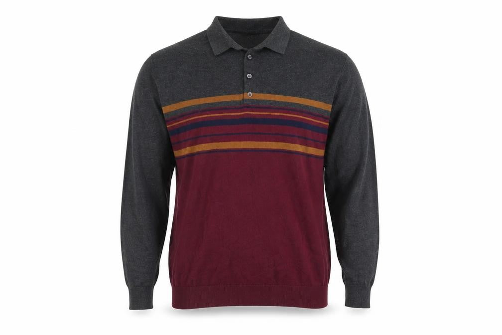 Easy Mens Multicoloured Striped Long Sleeve Polo Shirt L
