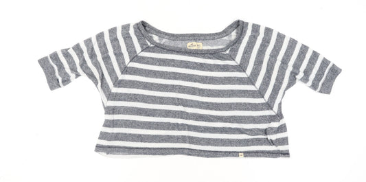 Hollister Women’s Grey Striped Cropped T-Shirt M Relaxed Fit