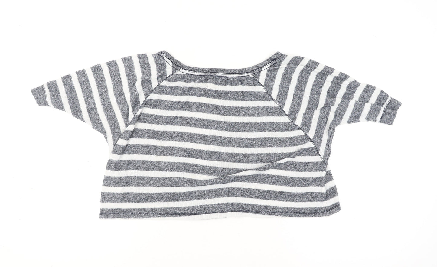 Hollister Women’s Grey Striped Cropped T-Shirt M Relaxed Fit