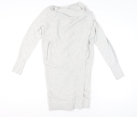 Mint Velvet Women’s Grey Cowl Neck Long Sleeve Zip Cardigan S