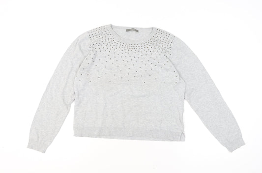 Oasis Women’s Grey Studded Cotton Crew Neck Jumper L