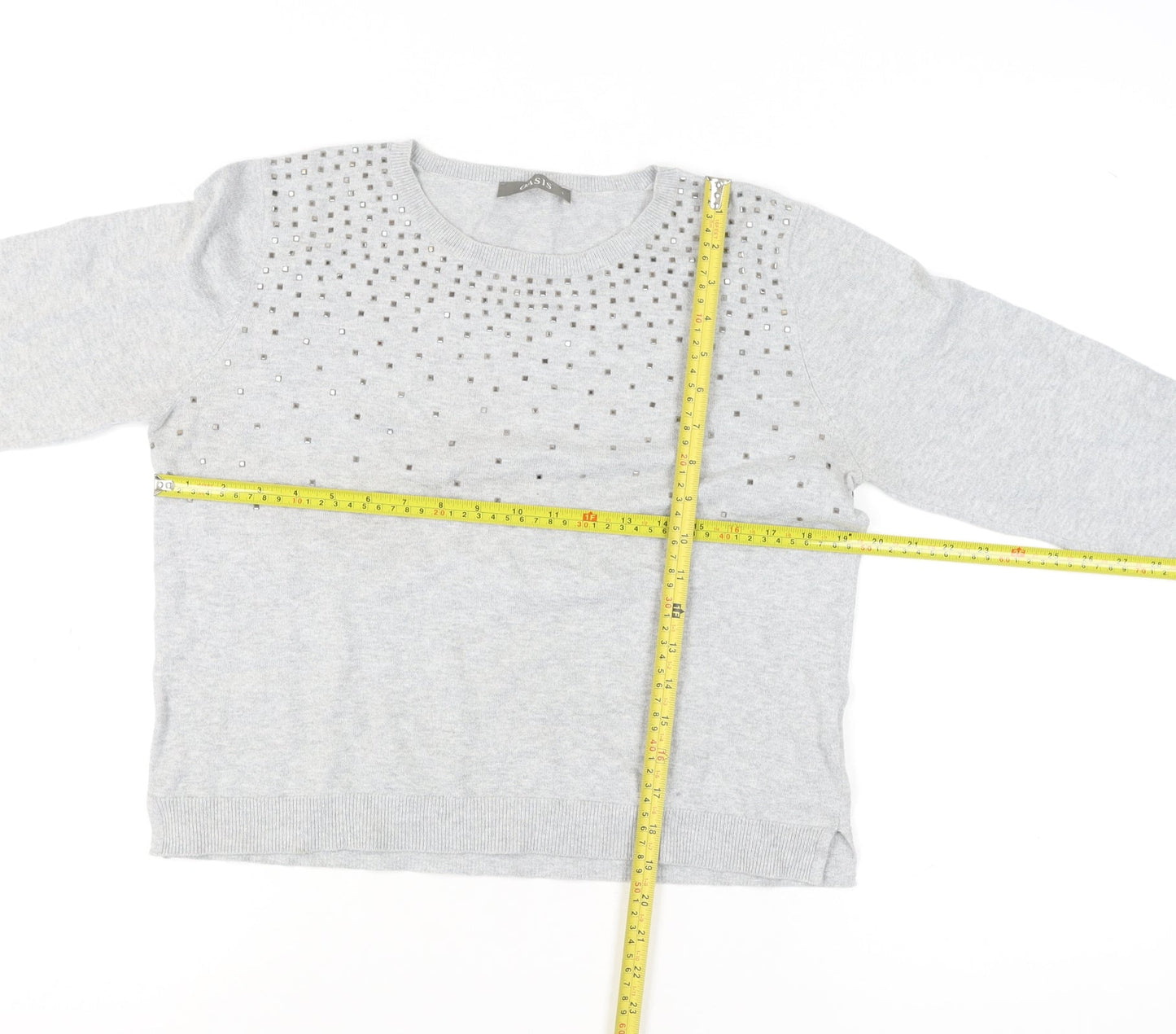 Oasis Women’s Grey Studded Cotton Crew Neck Jumper L