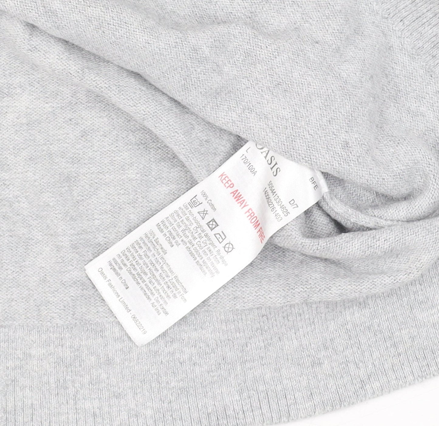 Oasis Women’s Grey Studded Cotton Crew Neck Jumper L