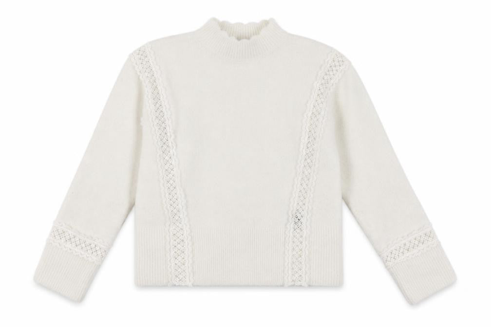 Marks & Spencer Women Ivory Mock Neck Lace Knit Pullover Jumper XS
