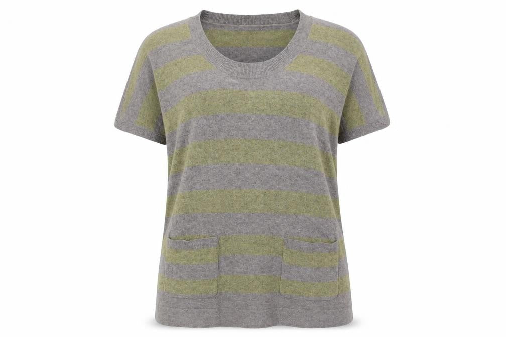White Stuff Women's Grey Striped Knit T-Shirt Size 10