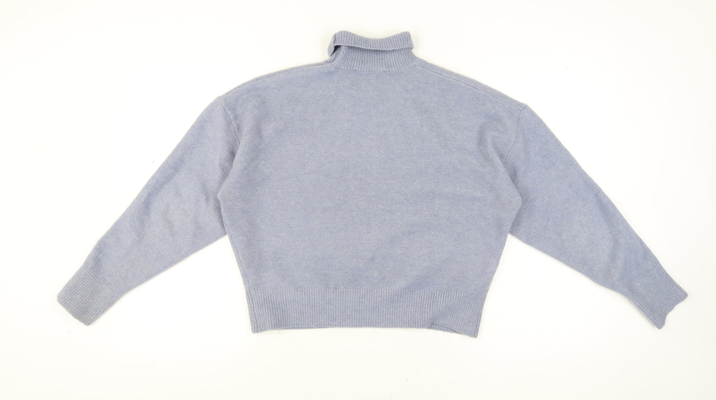 Zara Women Blue Roll Neck Knit Relaxed Jumper Size 12