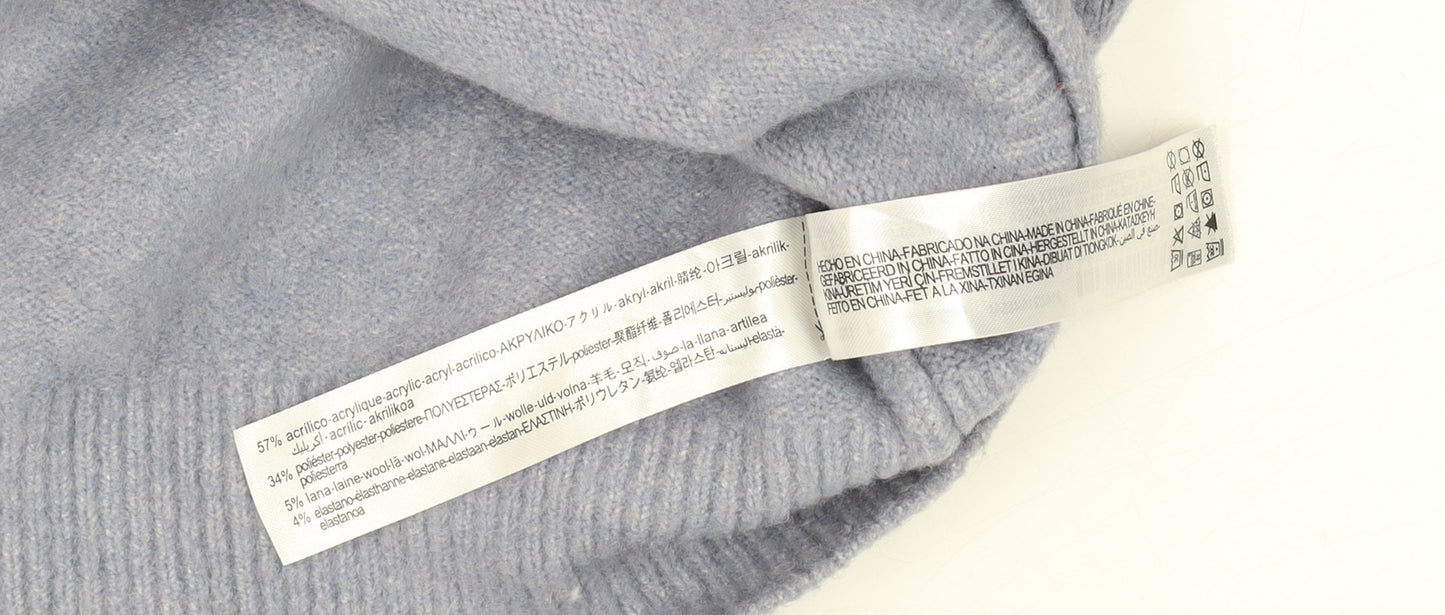 Zara Women Blue Roll Neck Knit Relaxed Jumper Size 12