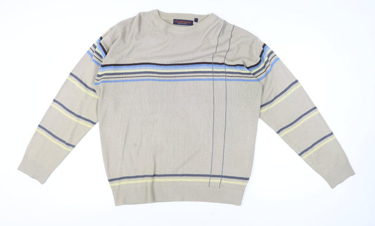 Matinee Men’s Beige Striped Acrylic Pullover Jumper L