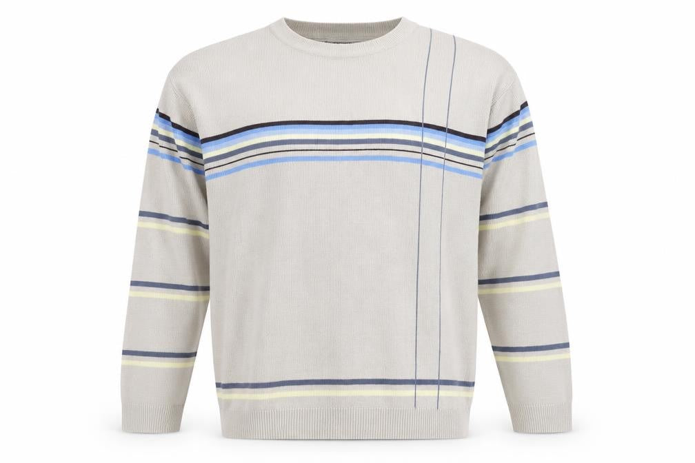 Matinee Men’s Beige Striped Acrylic Pullover Jumper L