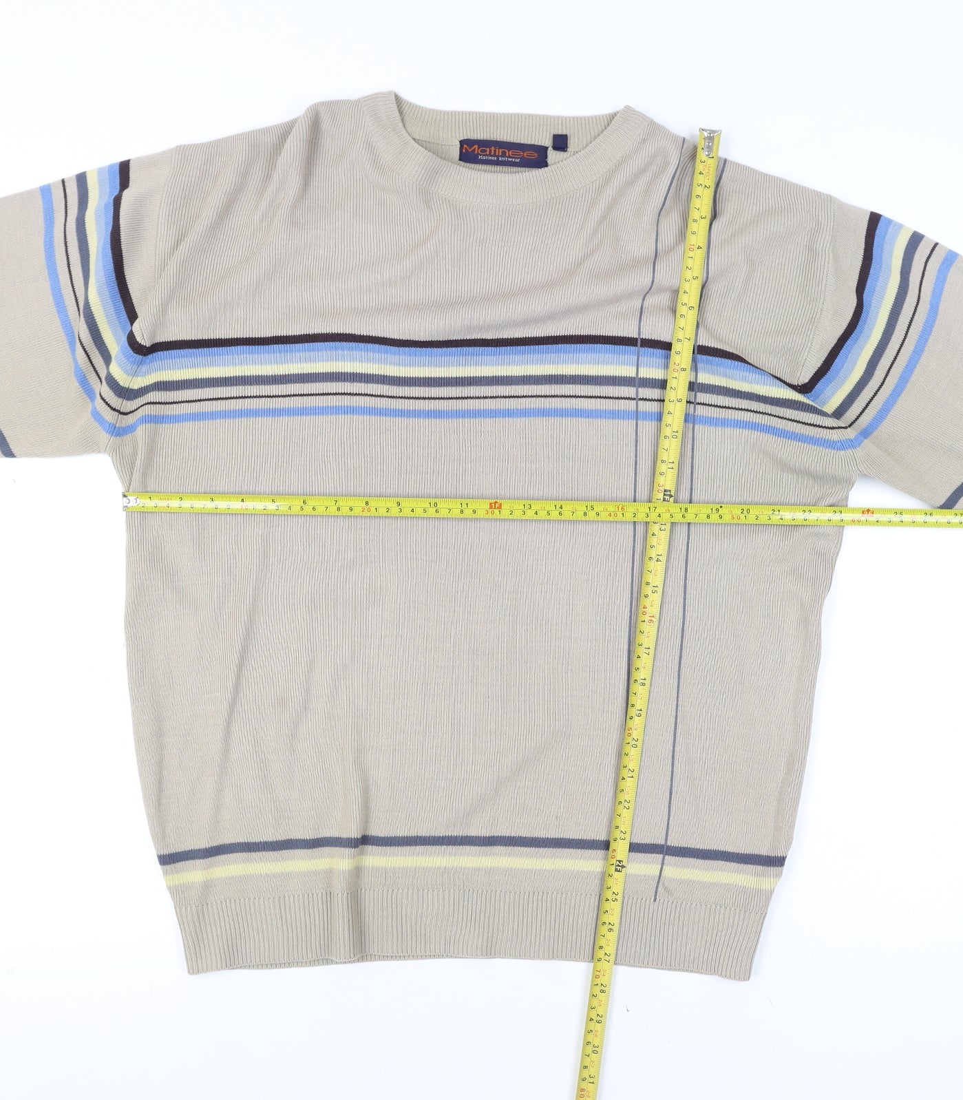 Matinee Men’s Beige Striped Acrylic Pullover Jumper L