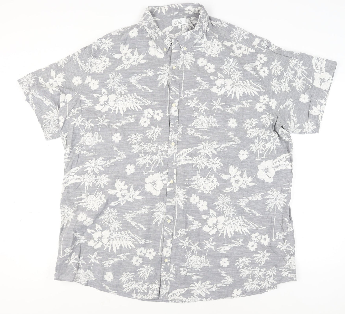 Next Men's Grey Hawaiian Floral Slim Fit 5XL Short Sleeve Shirt