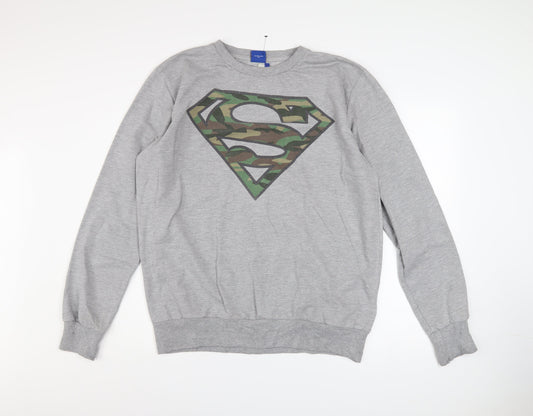 Preloved Superman Men's Grey XL Pullover Sweatshirt with Camo Logo - Front