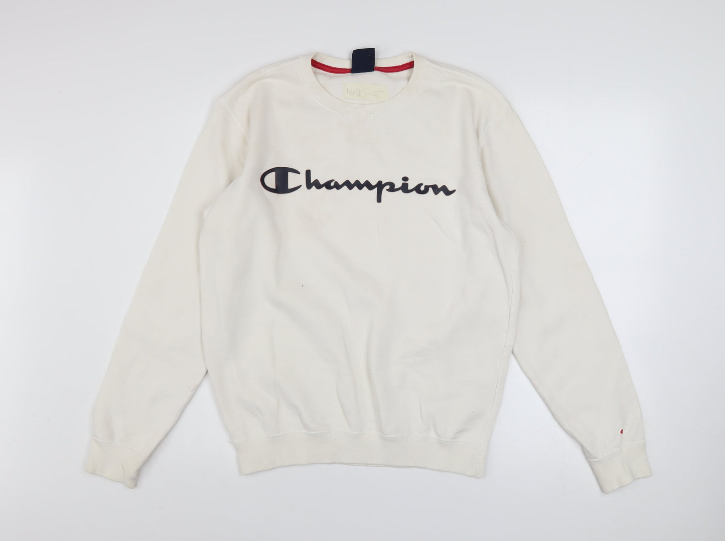 Champion Men’s Ivory Small Pullover Sweatshirt Logo Fleece