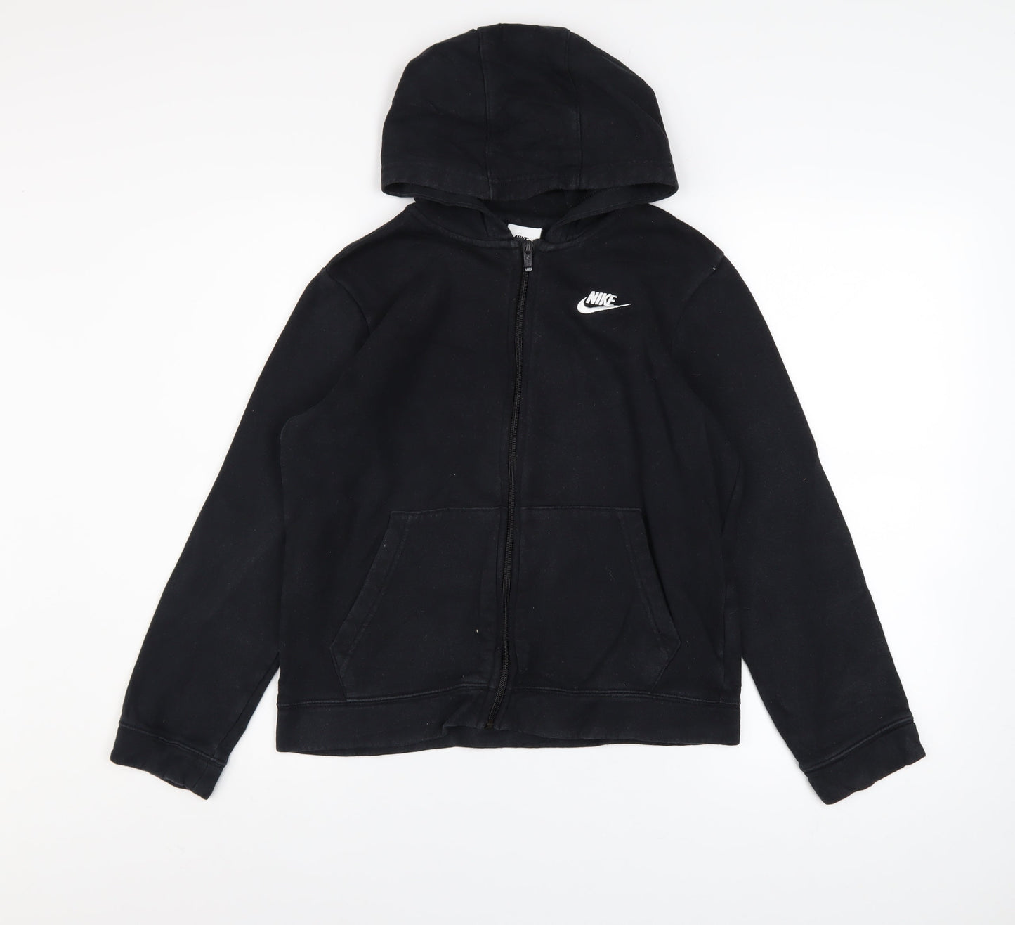Nike Boys Black Full Zip Fleece Hoodie L 13-14 Years Logo Casual
