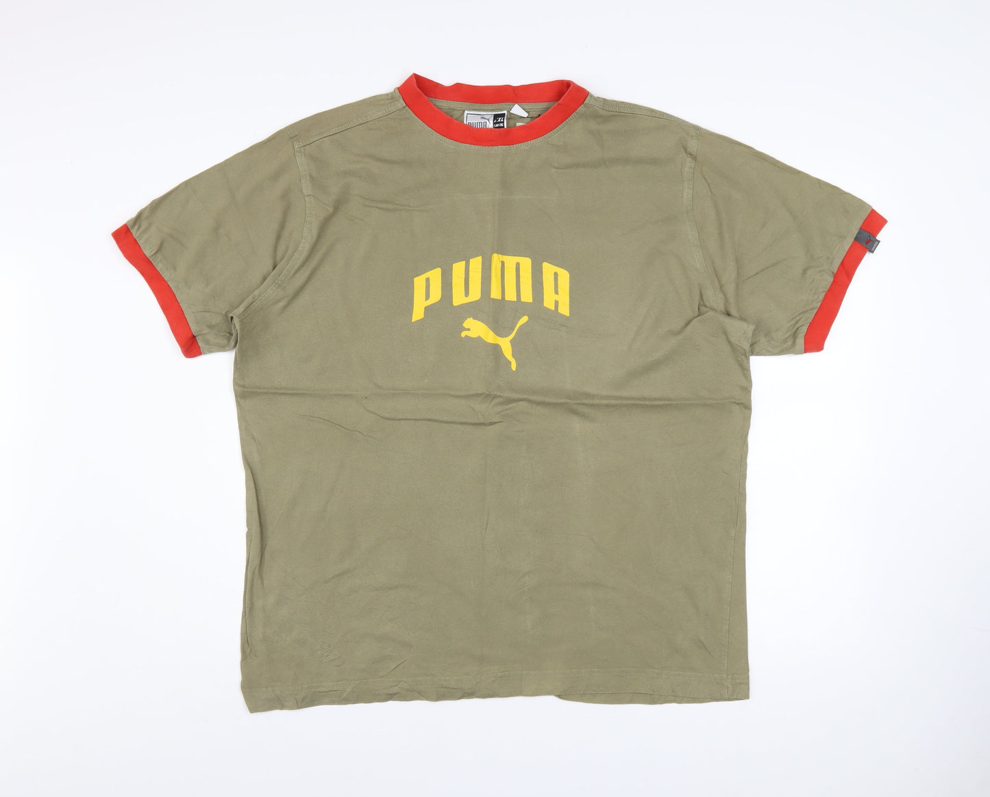 Puma Men's Khaki Red Crew Neck Short Sleeve T-Shirt XL Classic Logo