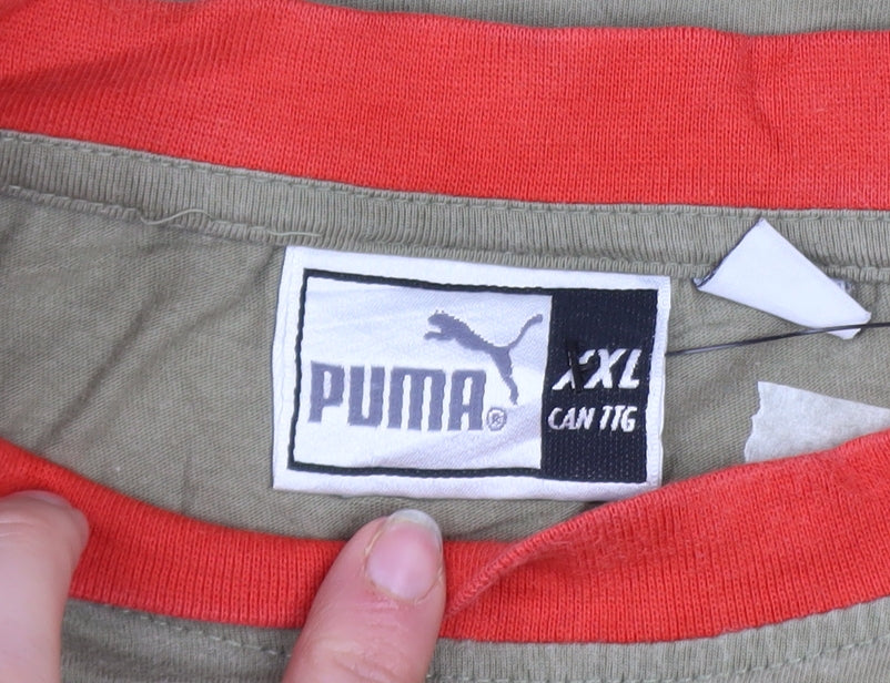Puma Men's Khaki Red Crew Neck Short Sleeve T-Shirt XL Classic Logo