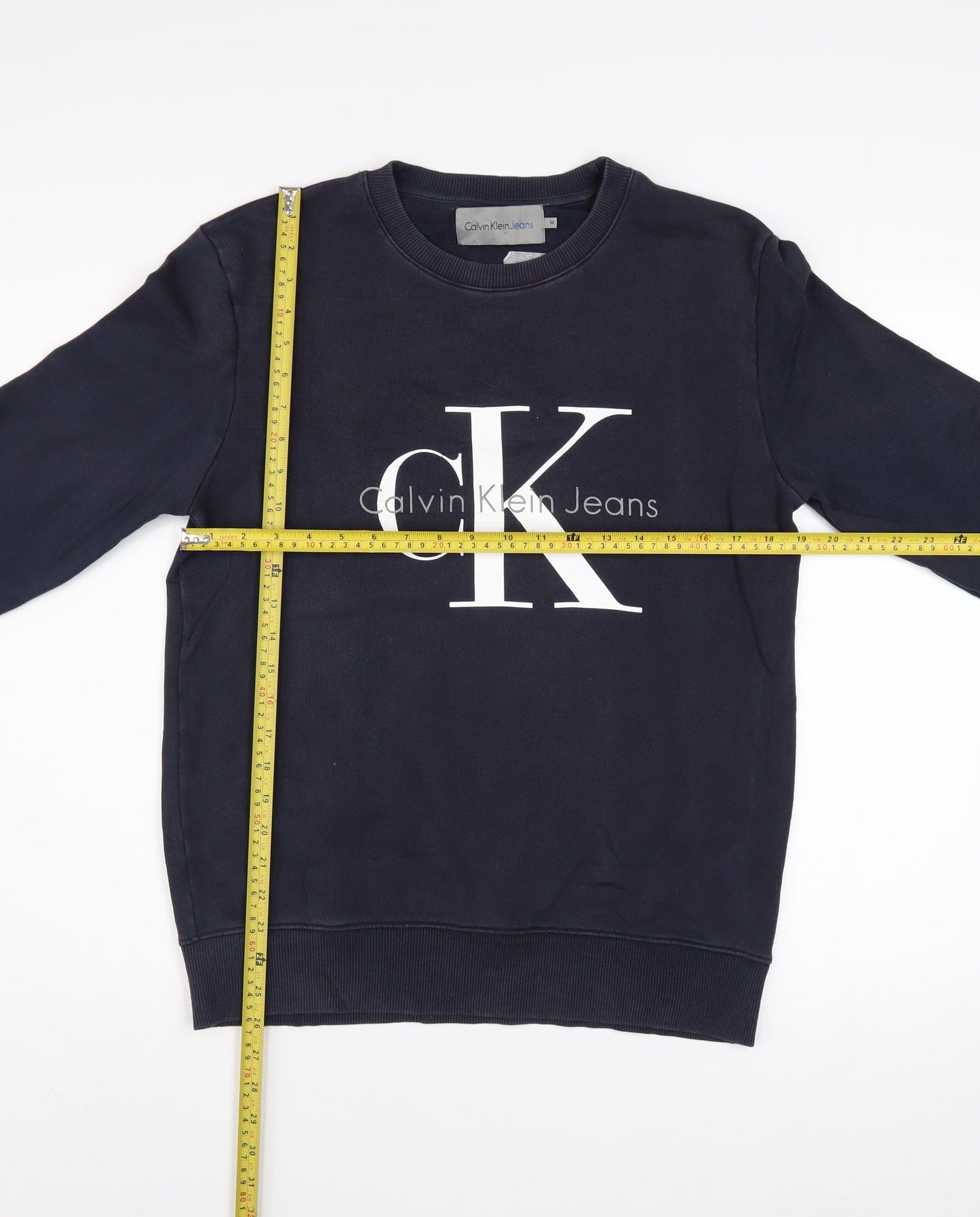 Calvin Klein Jeans Men's Blue Cotton Logo Crew Neck Sweatshirt M
