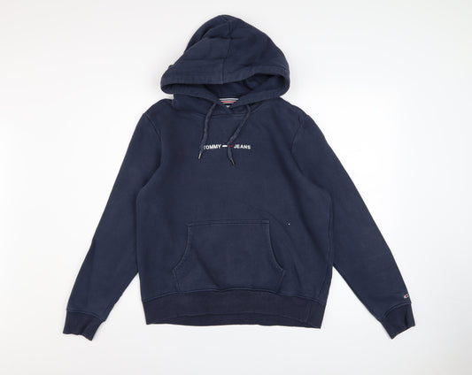 Tommy Jeans Men's Blue Pullover Hoodie Medium Logo Cotton Blend