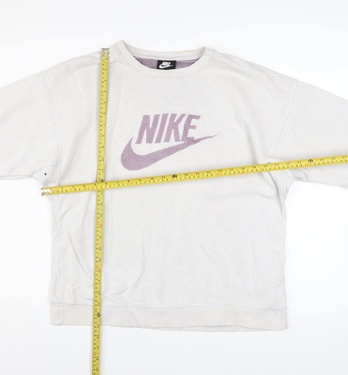 Nike Women’s Beige Pullover Sweatshirt L Logo Print Cotton Blend