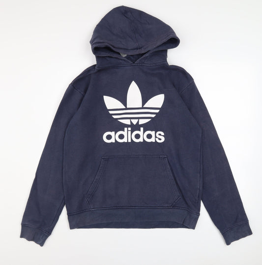 adidas Men's Blue Pullover Hoodie S Logo Fleece Sweatshirt