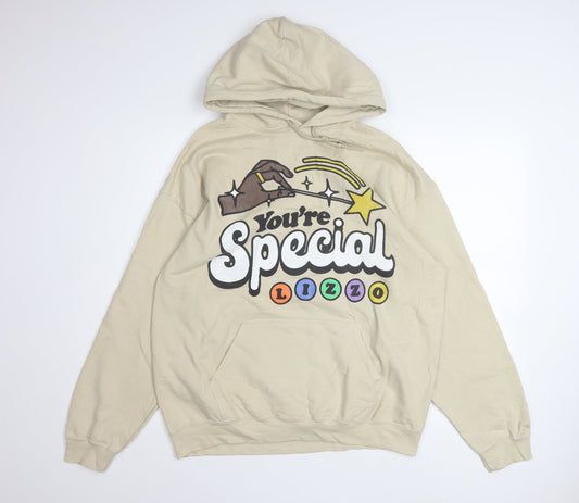 Gildan Women's Beige Lizzo Graphic Pullover Hoodie Size L