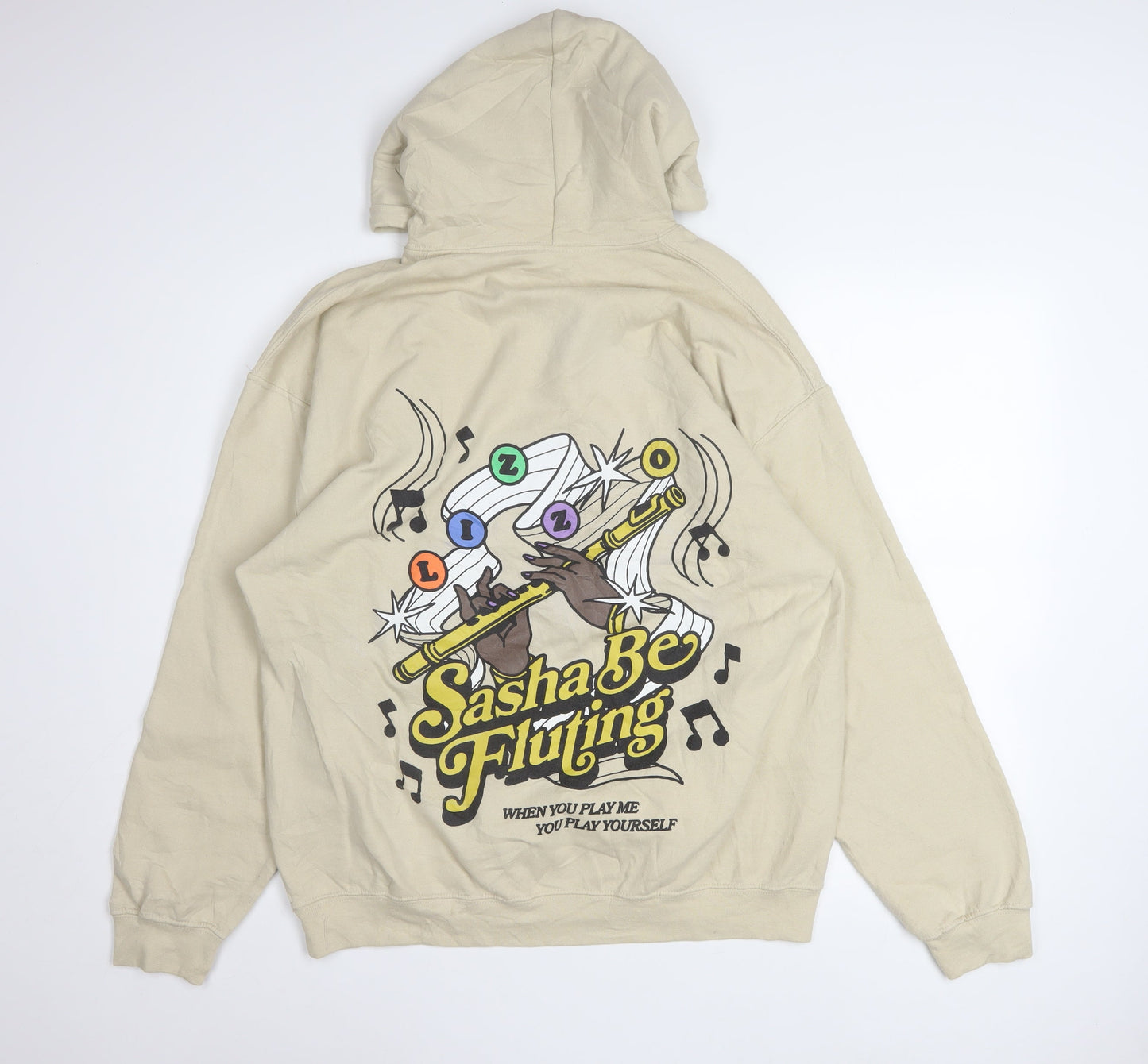 Gildan Women's Beige Lizzo Graphic Pullover Hoodie Size L