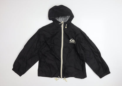 Additional front view of Quiksilver boys’ black hooded zip windbreaker jacket 12 years