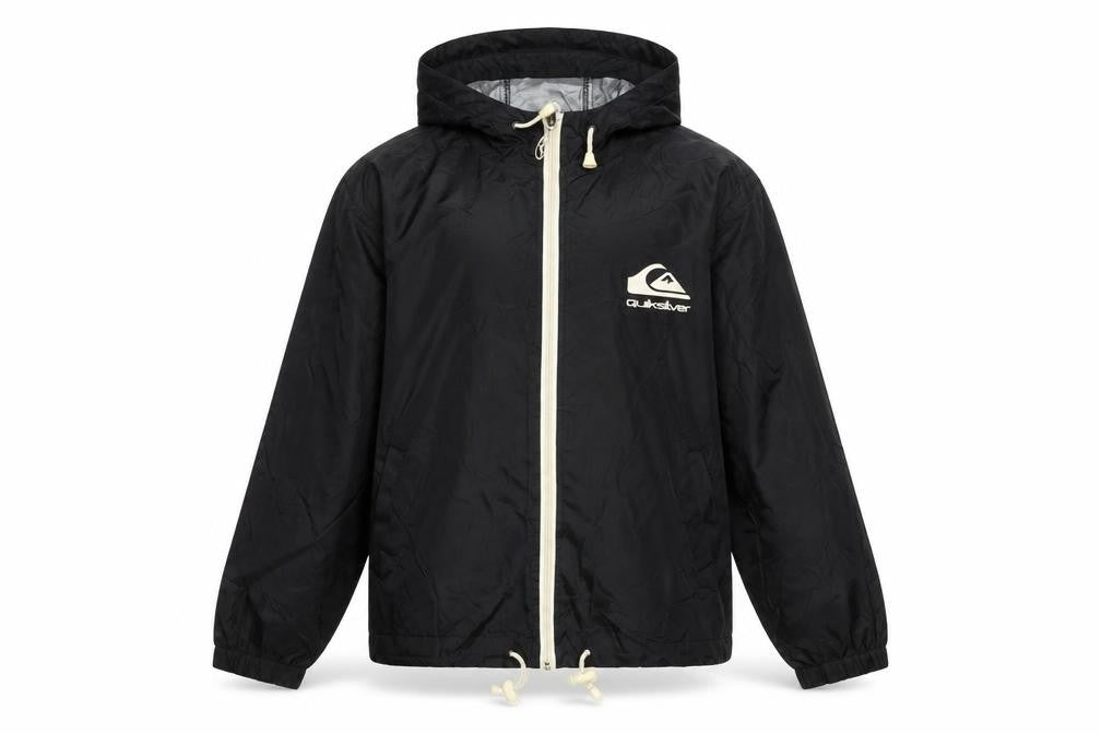Quiksilver Boys Black Hooded Zip Windbreaker Jacket 12 Years