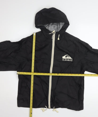 Back view of Quiksilver boys’ black hooded zip windbreaker jacket 12 years