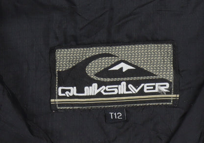 Brand and care label for Quiksilver boys’ black hooded zip windbreaker jacket 12 years