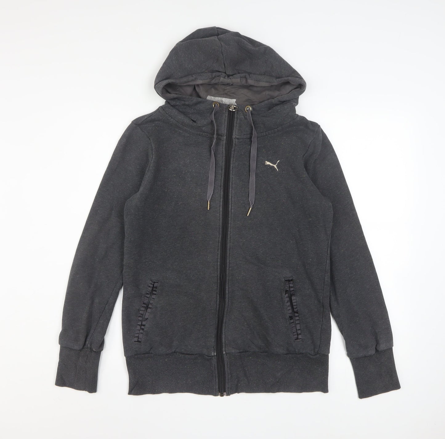 Puma Women's Charcoal Full Zip Hoodie UK 12 Cotton Blend