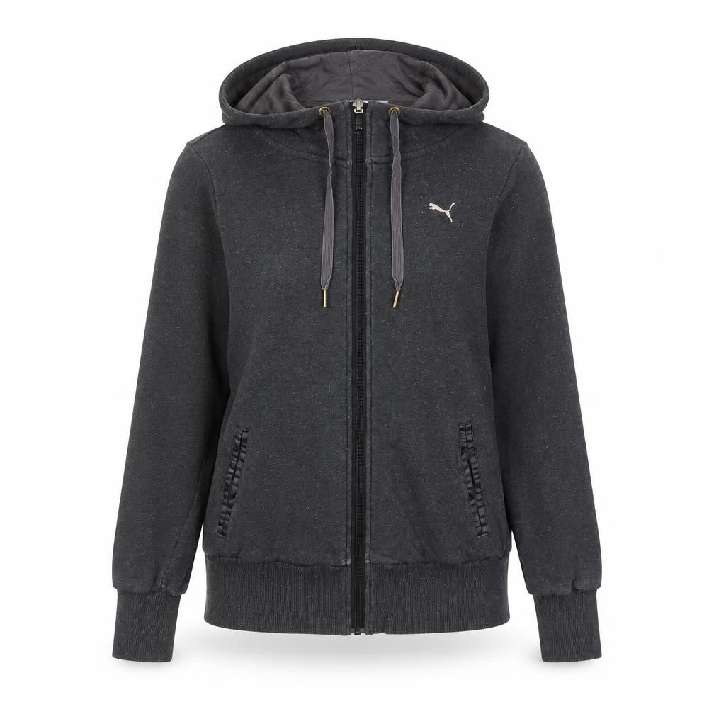 Puma Women's Charcoal Full Zip Hoodie UK 12 Cotton Blend