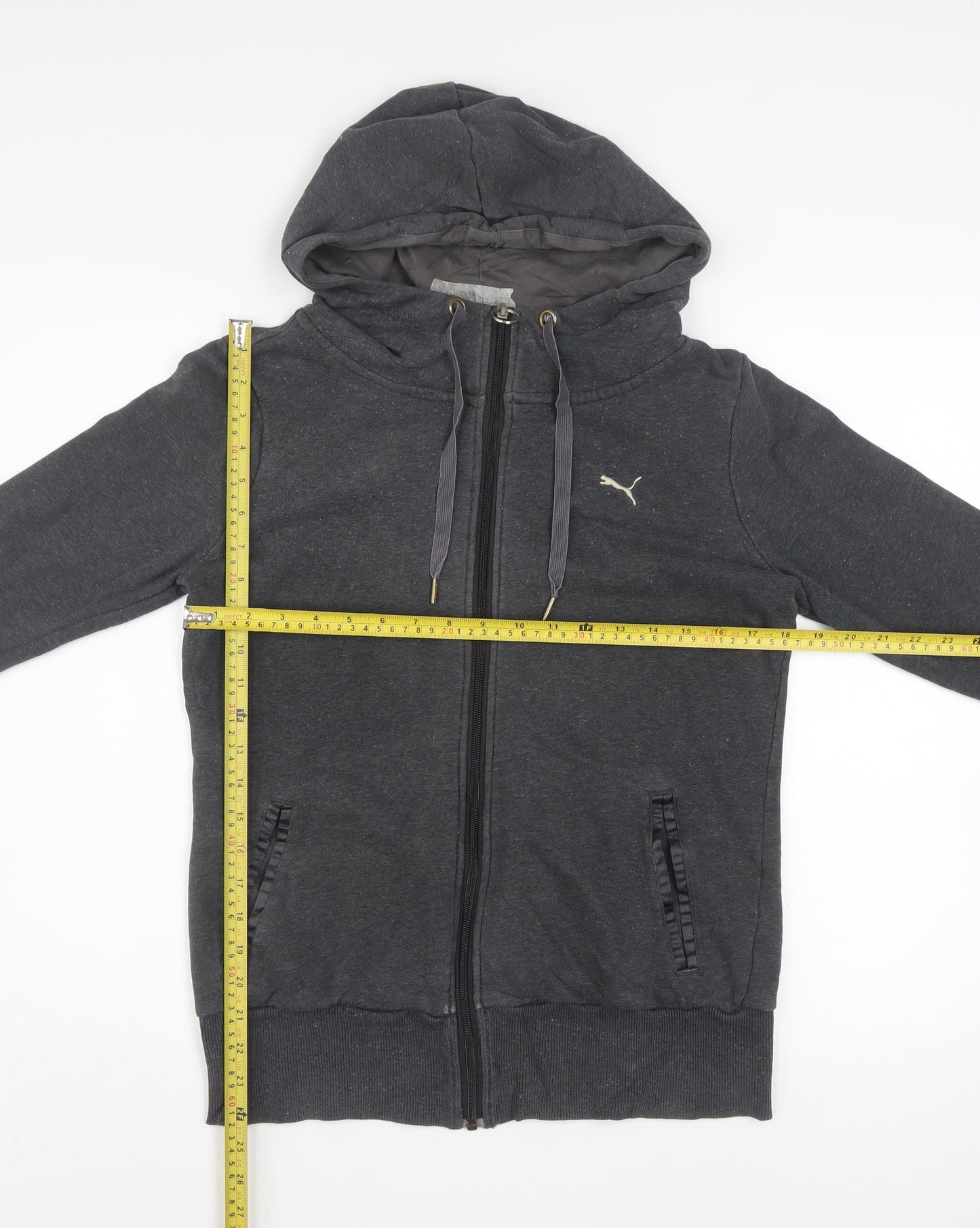 Puma Women's Charcoal Full Zip Hoodie UK 12 Cotton Blend